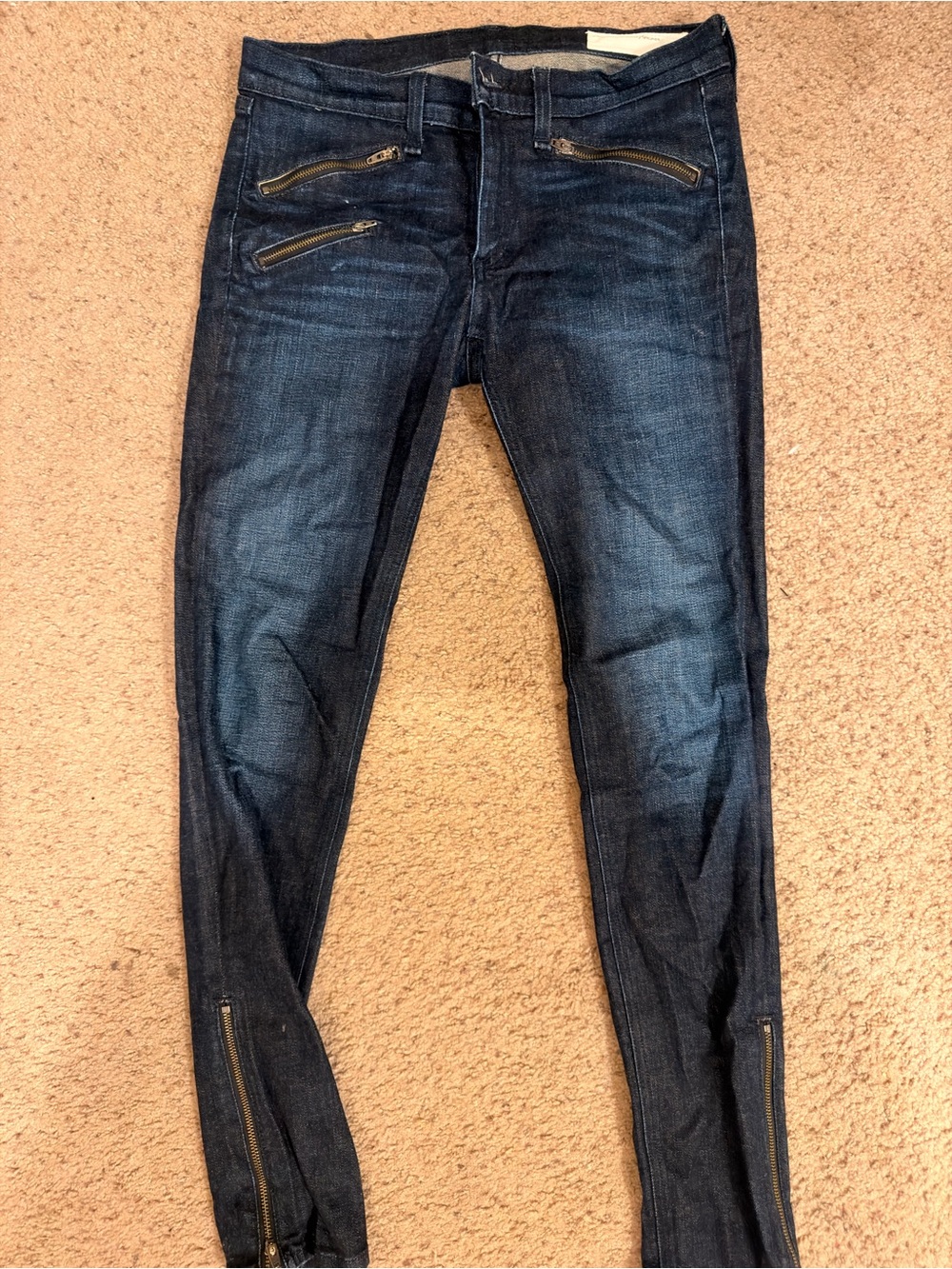 Rag and Bone Women's Dark Blue Skinny Jeans with Zip Details